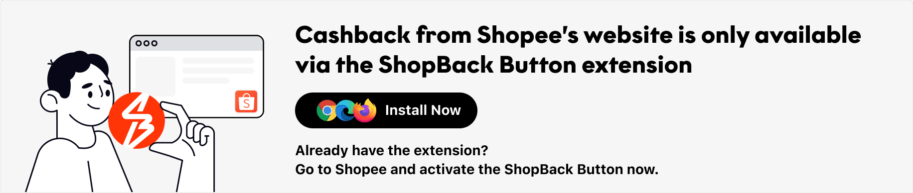 Cashback for Shopee Website is only available via ShopBack Button extension